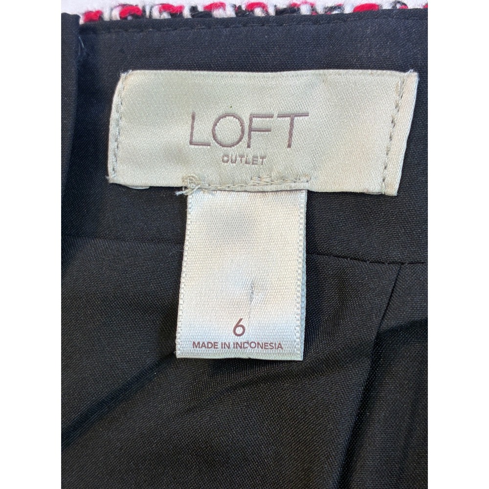 LOFT Womens 6 Mini Skirt Herringbone Tweed Academia Black‎ Red Corpcore Preppy - Picture 3 of 9